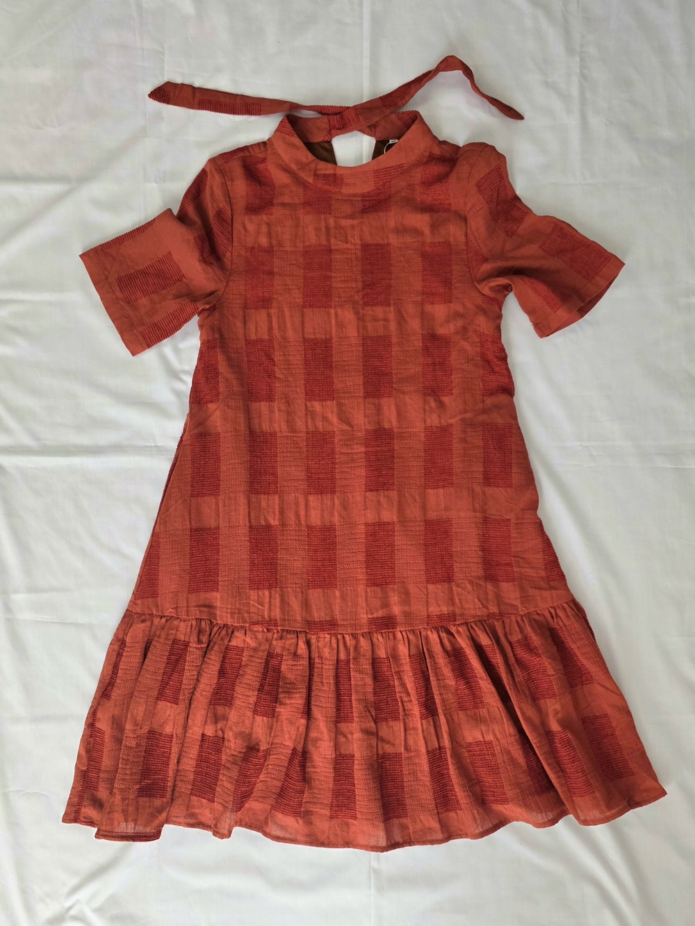 Girls' Red Check Tie-Back Dress